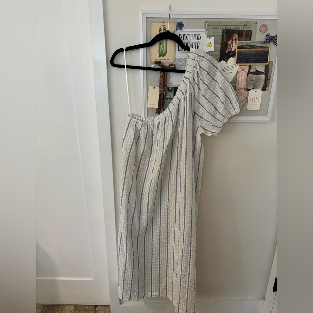 Madewell One-Shoulder Striped Seersucker Dress